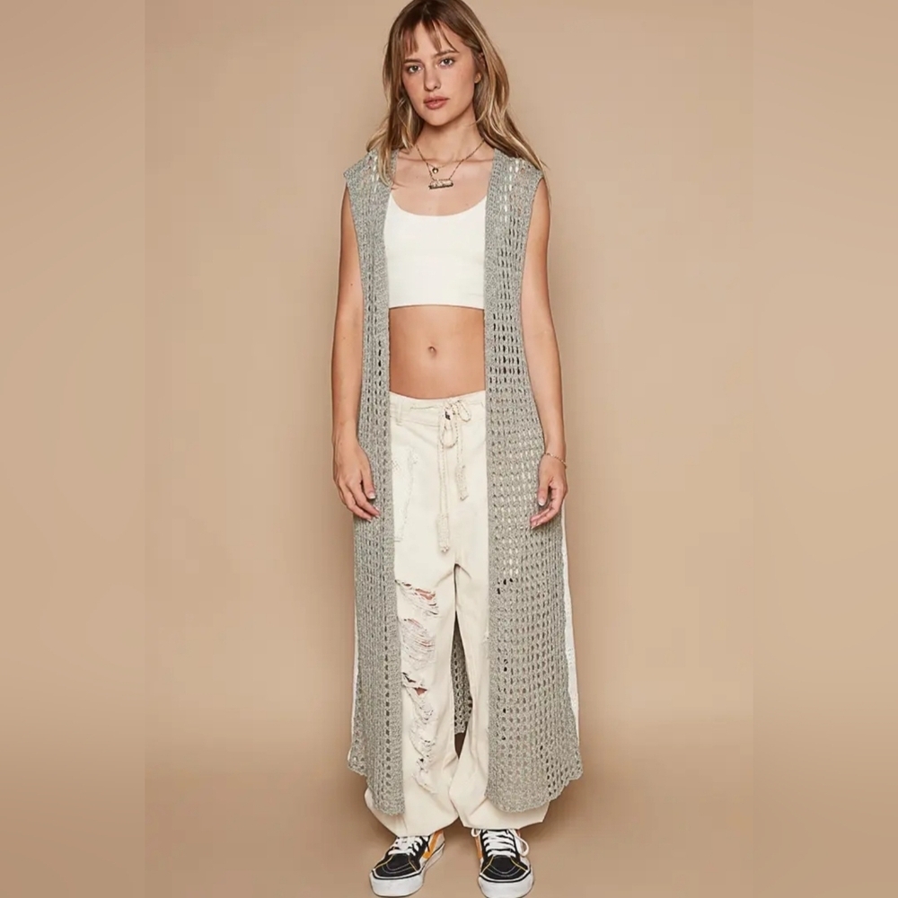 POL Boho Sleeveless lace crochet long cardigan/duster - Picture 4 of 5